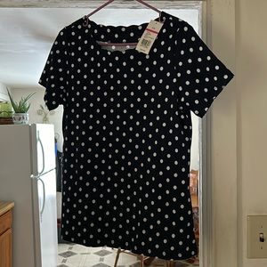 Kim Rogers Petite Navy Scallop Neck Blouse.